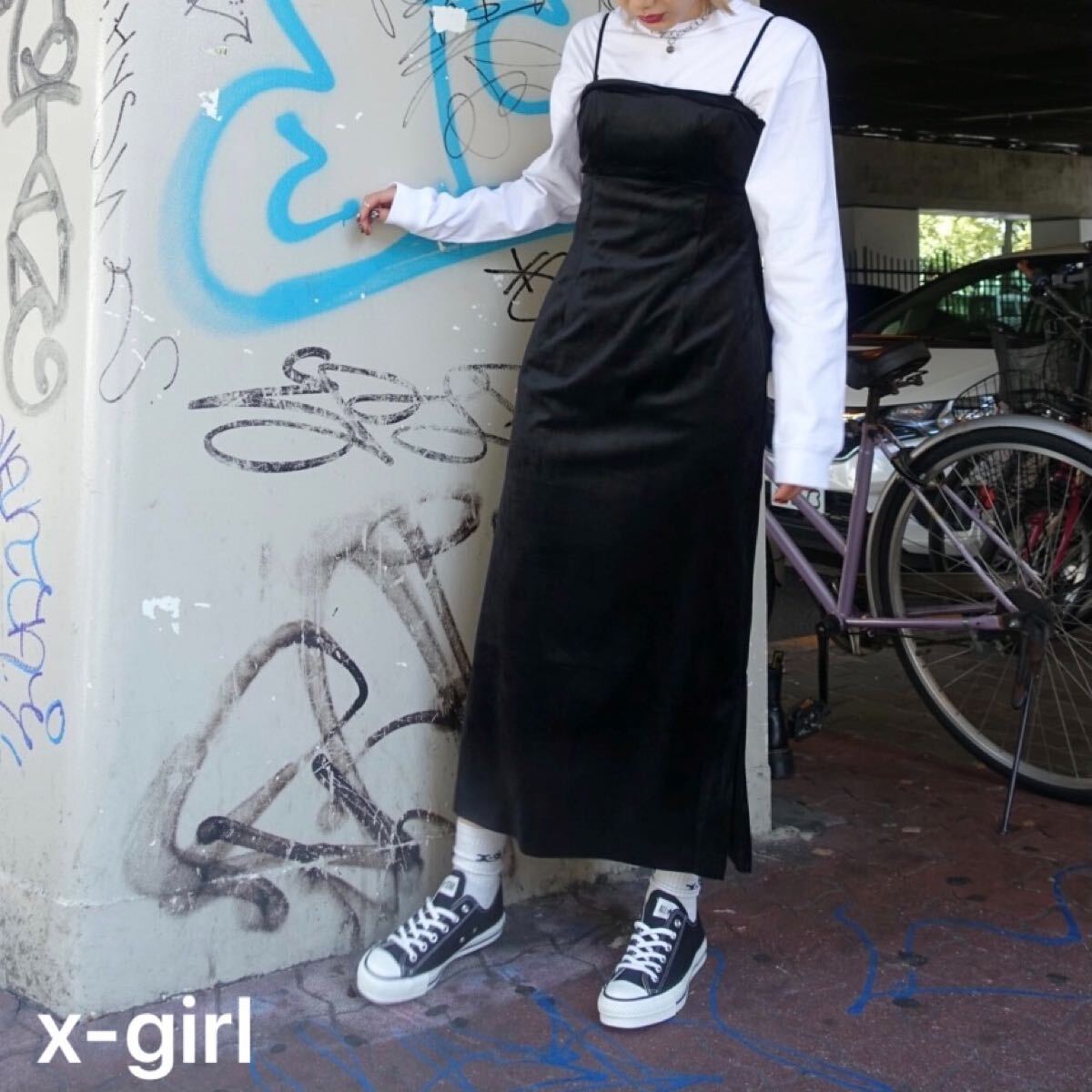 エックスガール キャミソールマキシドレス ワンピース ベロア ベアワンピース サイズ1 美品 x-girl 黒 ブラック ロングスカート拍卖