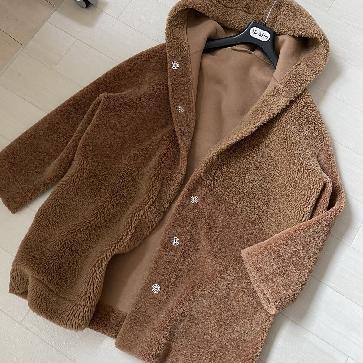 超高級 希少 MaxMara ふんわりコート テディベア フード ボア エコムートン マックスマーラ MARELLA 大人気キャメルカラー 大きいサイズ 42拍卖