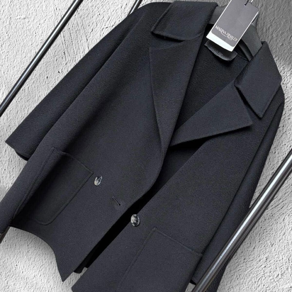 超高級 新品タグ付き MaxMara 艶感光沢感美しいドレープ 一枚仕立て ふんわりコート マックスマーラ 定番ブラック 羽織り◎大きいサイズ 拍卖