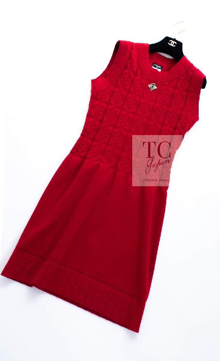 シャネル ワンピース CHANEL 36万 レッド ウール カシミヤ ニット カール・ラガーフェルド 超美品 36 38拍卖