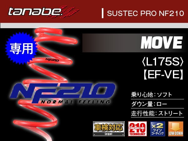 タナベ ダウンサス ムーブ(L175S) EF-VE専用 【06/10~10/12】 NF210 ダイハツ DAIHATSU SUSTEC L175SNK拍卖