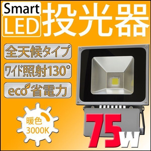 LED 投光器 75W 750W相当 防水 3mコード付 PSE取得済 AC100V 広角 高輝度 防水 屋外店舗照明 作業灯 ライト 照明 昼光色 白色 暖色 電球色拍卖
