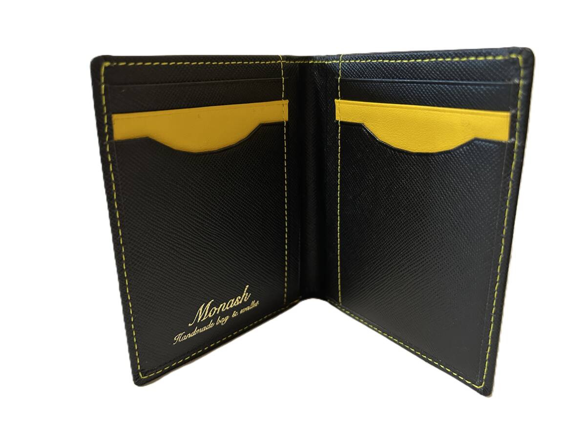 ②【未使用】Monash 本革 二つ折り財布 黒 ハンドメイド モナッシュ拍卖
