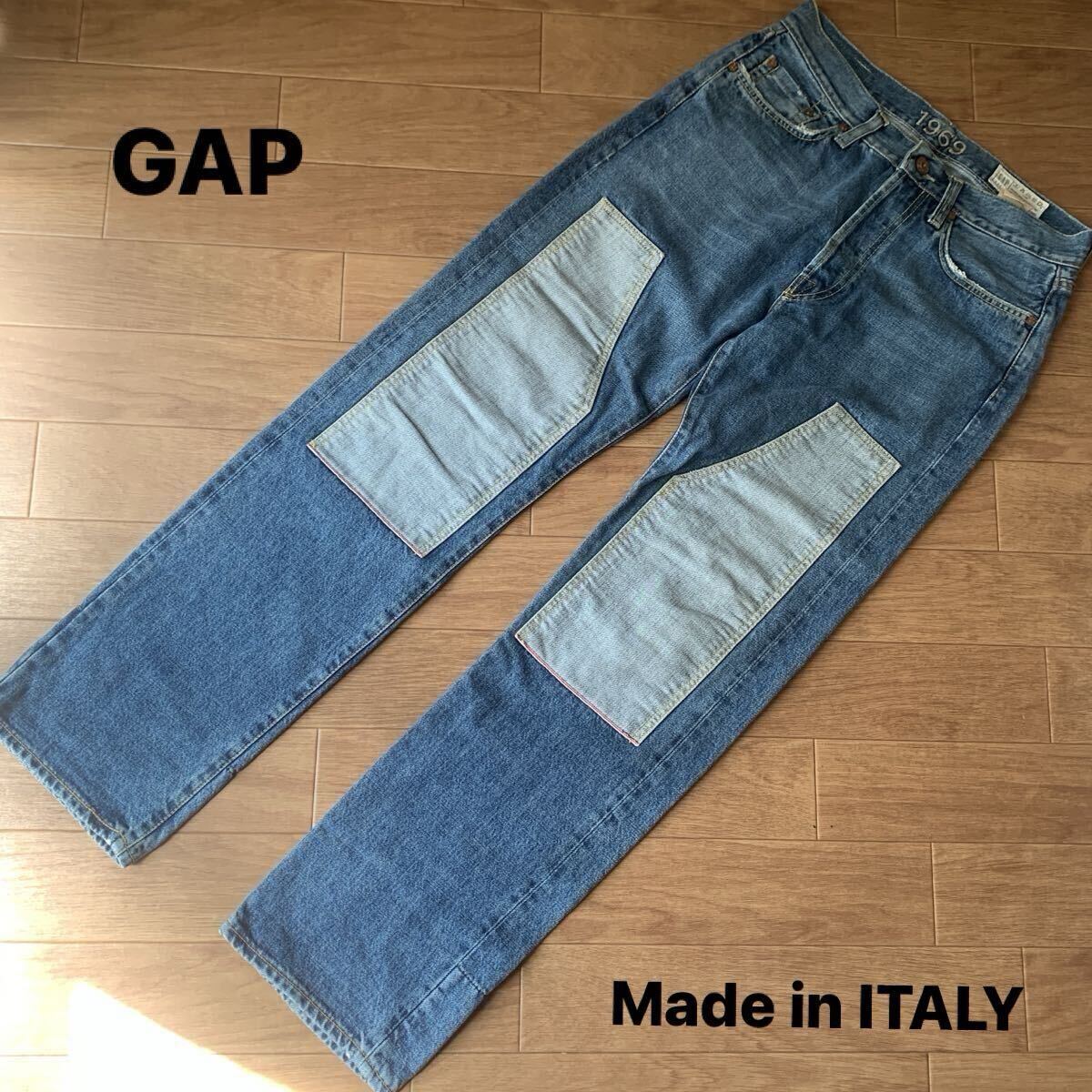 90s OLD GAP ダブルニー デニム ジーンズ 赤耳 セルビッチ イタリア製 W31 L32 ワークパンツ ボタンフライ拍卖
