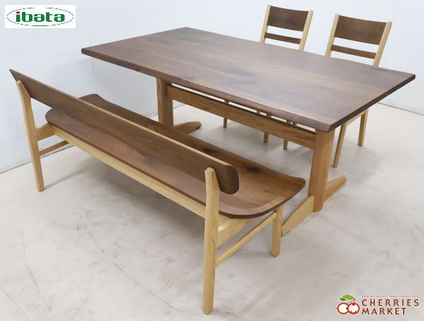 ◆ibata interior◆ イバタ インテリア Sign サイン ダイニングテーブル 波型&チェア&ベンチ ダイニング4点セット 54万拍卖