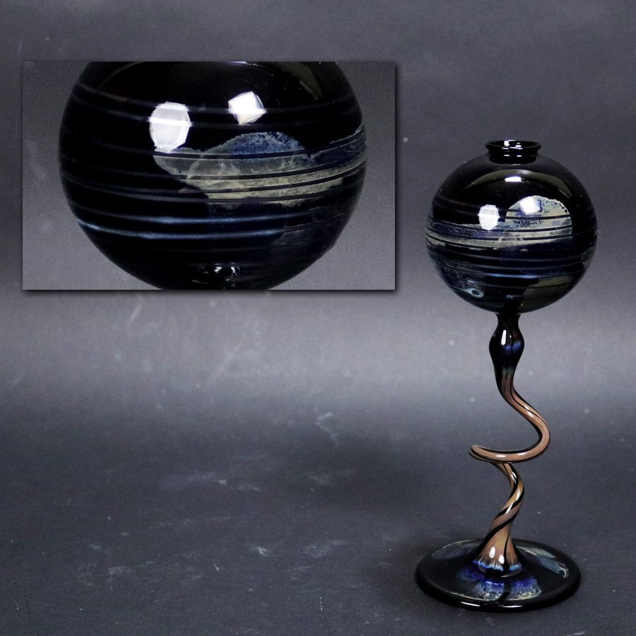 《源》【即決・送料無料】アンティーク 立雲文様 ベネチアン グラス(紫)/箱付拍卖