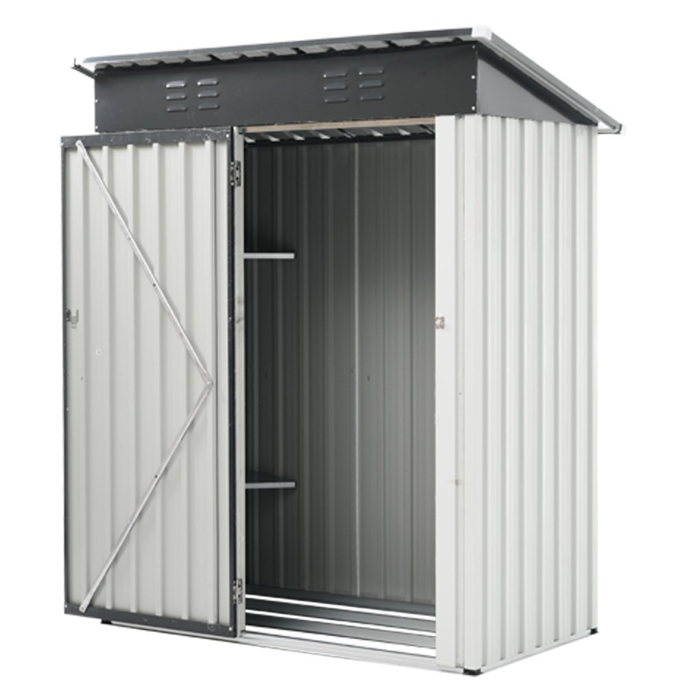 【ブラック+ホワイト 三角棚あり 補強フレーム付き】物置 屋外 大型 倉庫 大型物置 戸外収納庫 物置 防水/耐侯/鍵付き 収納可能 ガーデン拍卖