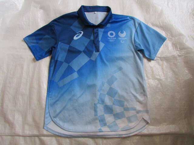 USED品 スレ有り きれい メンズ サイズL アシックス JAPAN 半袖 開襟 ポロシャツ JOC公式 スタッフ ユニフォーム 東京 2020 五輪 2031B036 拍卖