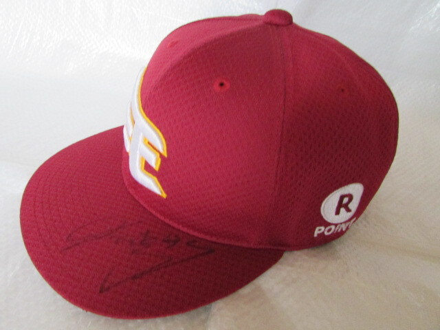 送料無料 楽天 NPB 嶋基宏 選手 実使用 直筆サイン入り キャップ マジェスティック社製 イーグルス Majestic 帽子 ロゴ立体刺繍 サイズ60cm拍卖