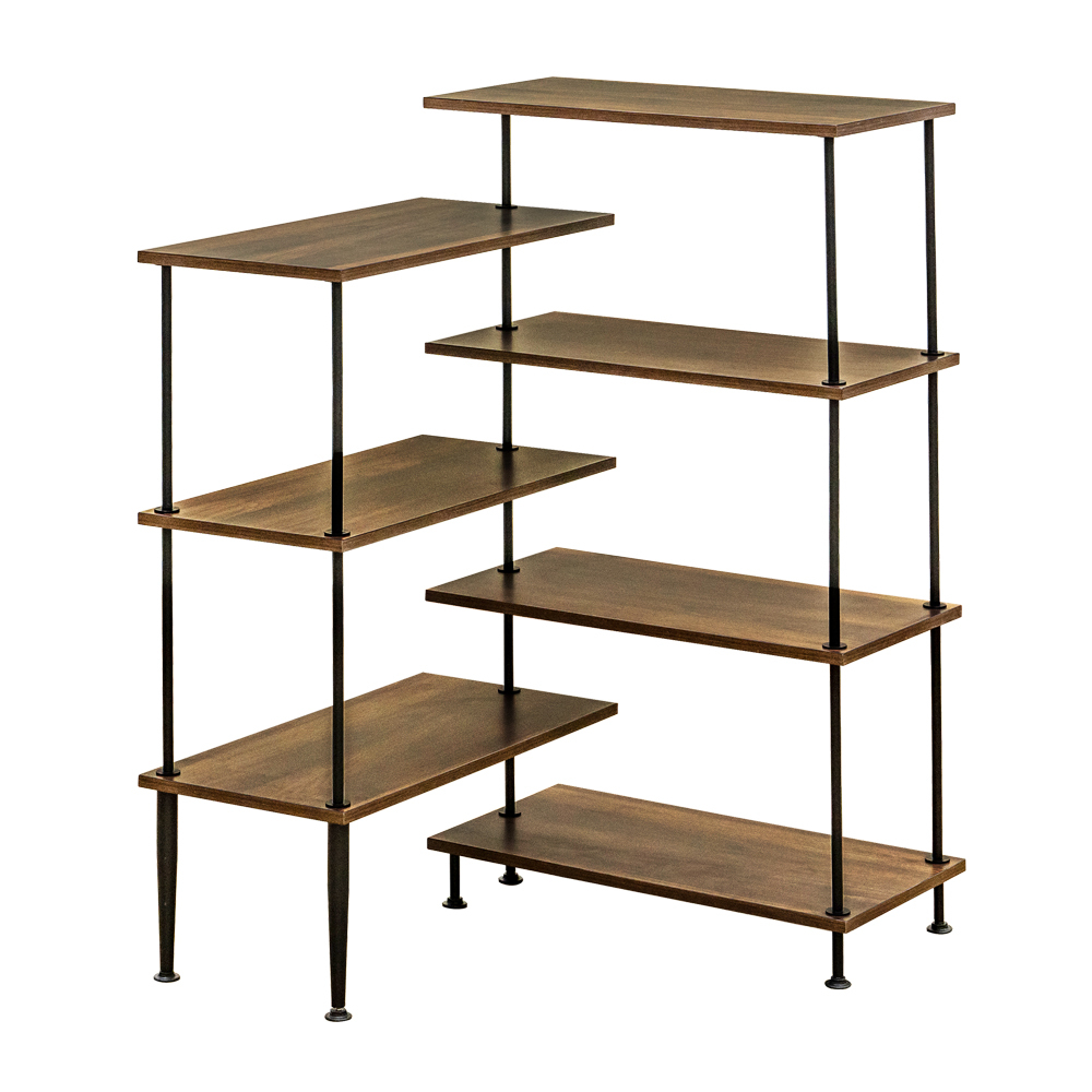 収納ラック オープンラック 棚 3段 4段 合計7段 回転式 コーナーL型 対応 ディスプレイ L字 木製棚 スチール PLY-06 ウォールナット(WAL)拍卖