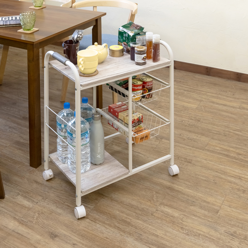 ワゴン 収納 テーブル キッチン デスクサイド ベッドサイド クローゼット本体56.5cm幅 UYS-07 アンティークアイボリー(AIV)拍卖