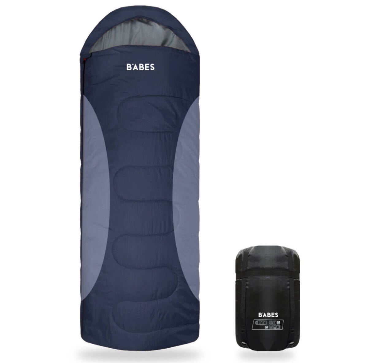 新品未使用 シュラフ 冬用 封筒型 キャンプ オールシーズン 車中泊 防災用品 -7℃ ネイビー拍卖