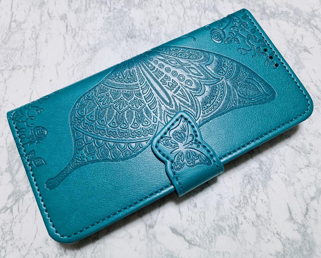 AQUOS sense7 用 スマホケース 手帳型 蝶 花柄 ブルー 青色拍卖