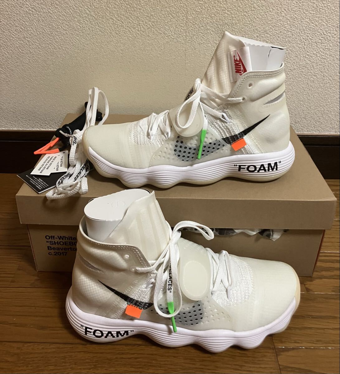 USED オフホワイト Off-White × Nike React Hyperdunk 2017 Flyknit The 10 リアクト ハイパーダンク White 7.5 25.5cm 箱付き 中古拍卖