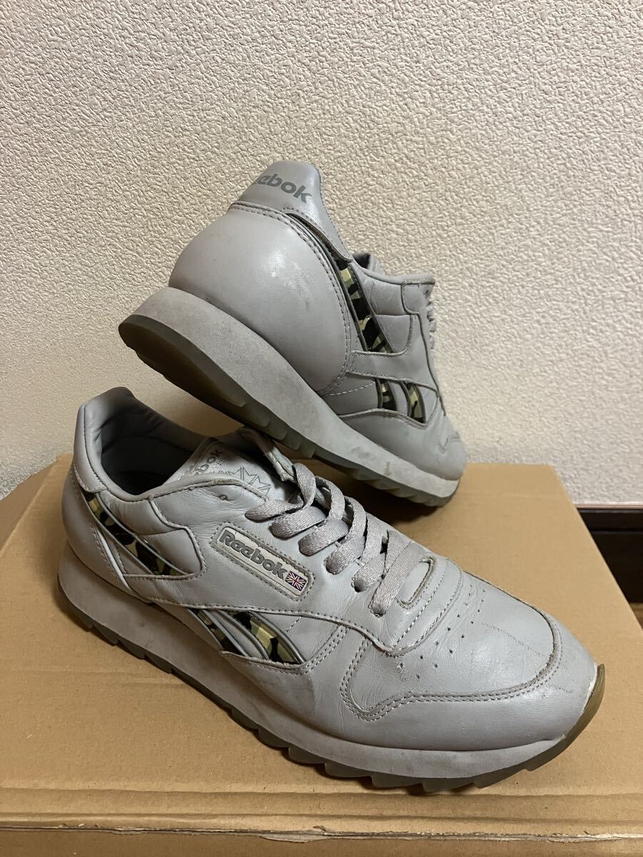 即発送 中古 USED 日本未発売 Reebok リーボック Classic leather クラシックレザー シャークソール 迷彩 カモ スニーカー グレー US8 26cm拍卖