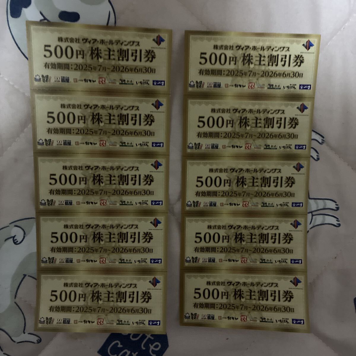 【1円スタート・送料無料】ヴィア・ホールディングス 株主優待券 500円券×10枚(計5,000円分) いちご・パステル・紅とん等拍卖