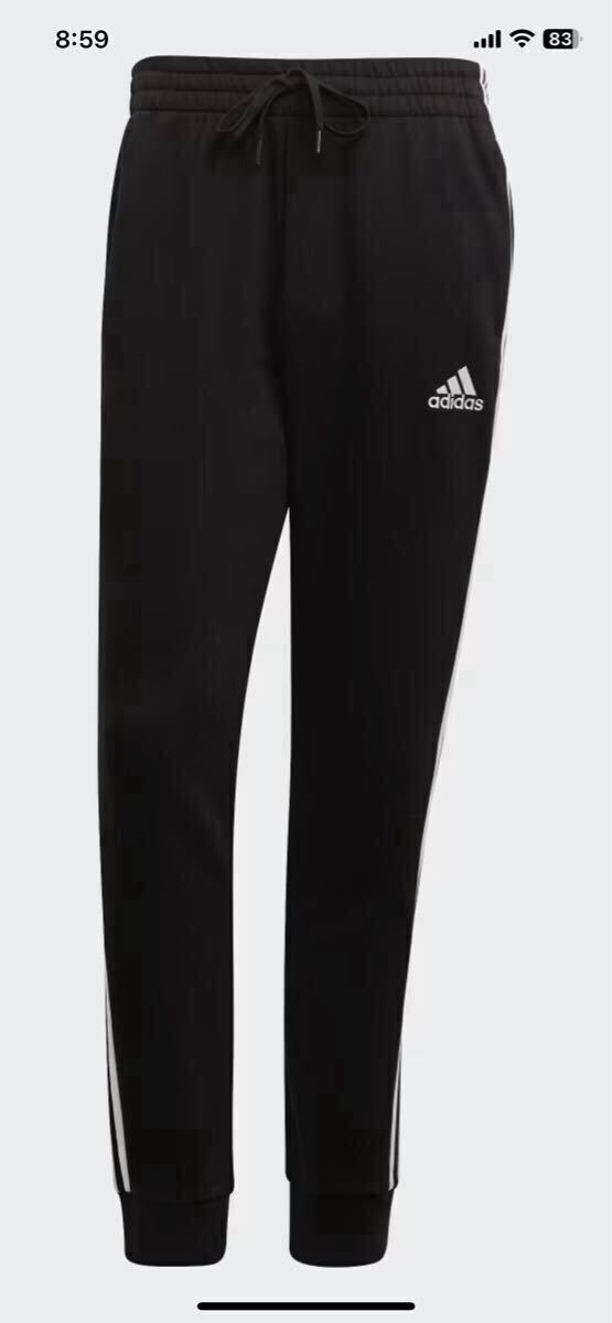 完売 未使用 タグ付 アディダス エッセンシャルズ フリース テーパードカフ スリーストライプ パンツ ジャージ 黒×白 L メンズ 3本ライン拍卖