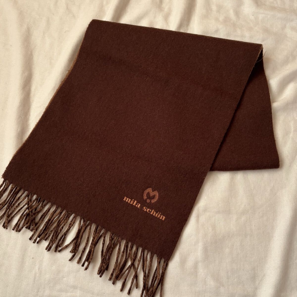 ミラショーン カシミヤ混 マフラー レディース メンズ 男女兼用 ブラウン 茶色拍卖