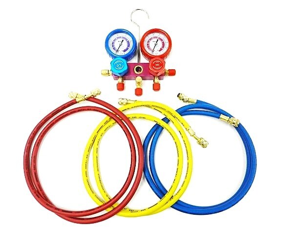 ☆日本全国送料無料☆【空調工事・エアコン工事の必需品】R32 R410A兼用 マニホールドゲージ キット サイトグラス付き ゲージマニホールド拍卖