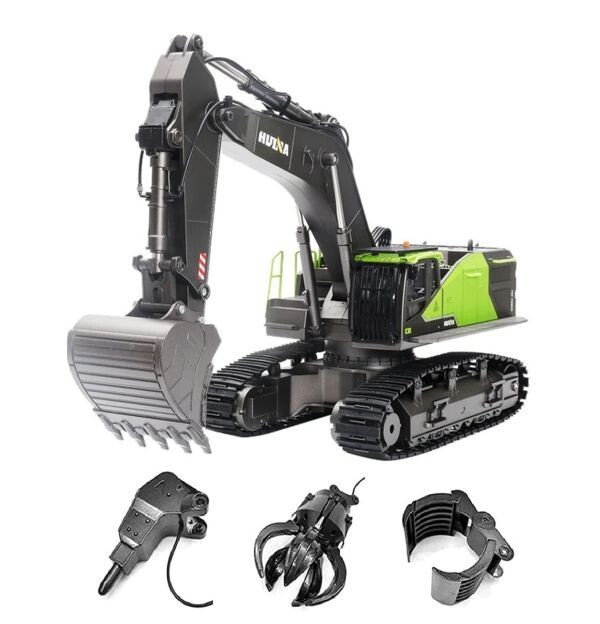 塗装済み完成品 1/14スケール 2.4GHz 22ch Huina Toys 1593 RTR フルオペレーション パワーショベルラジコン 3種のアタッチメントセット拍卖