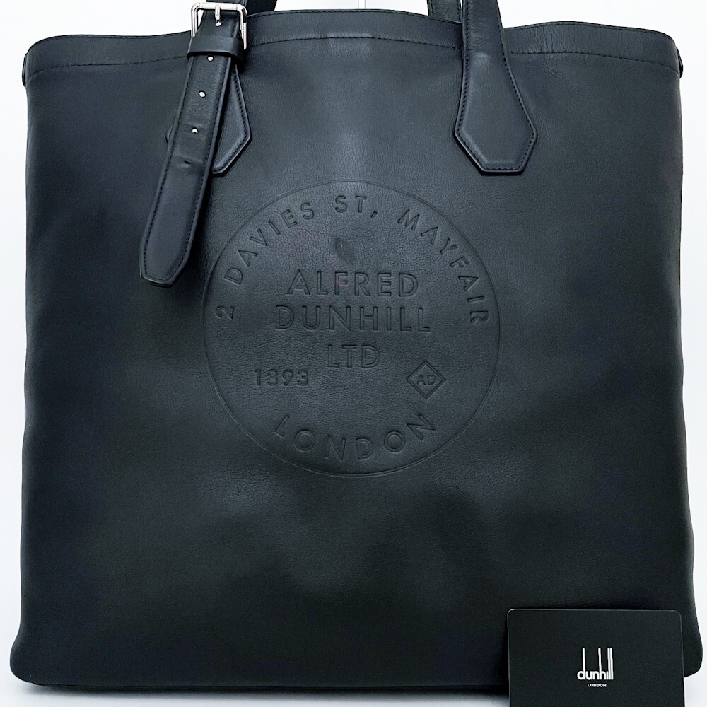 1円■ギャランティ■幻の逸品■最上級ライン 型崩れ無し dunhill ダンヒル オールレザー 型押し エンボス トートバッグ ビジネス A4 メンズ拍卖
