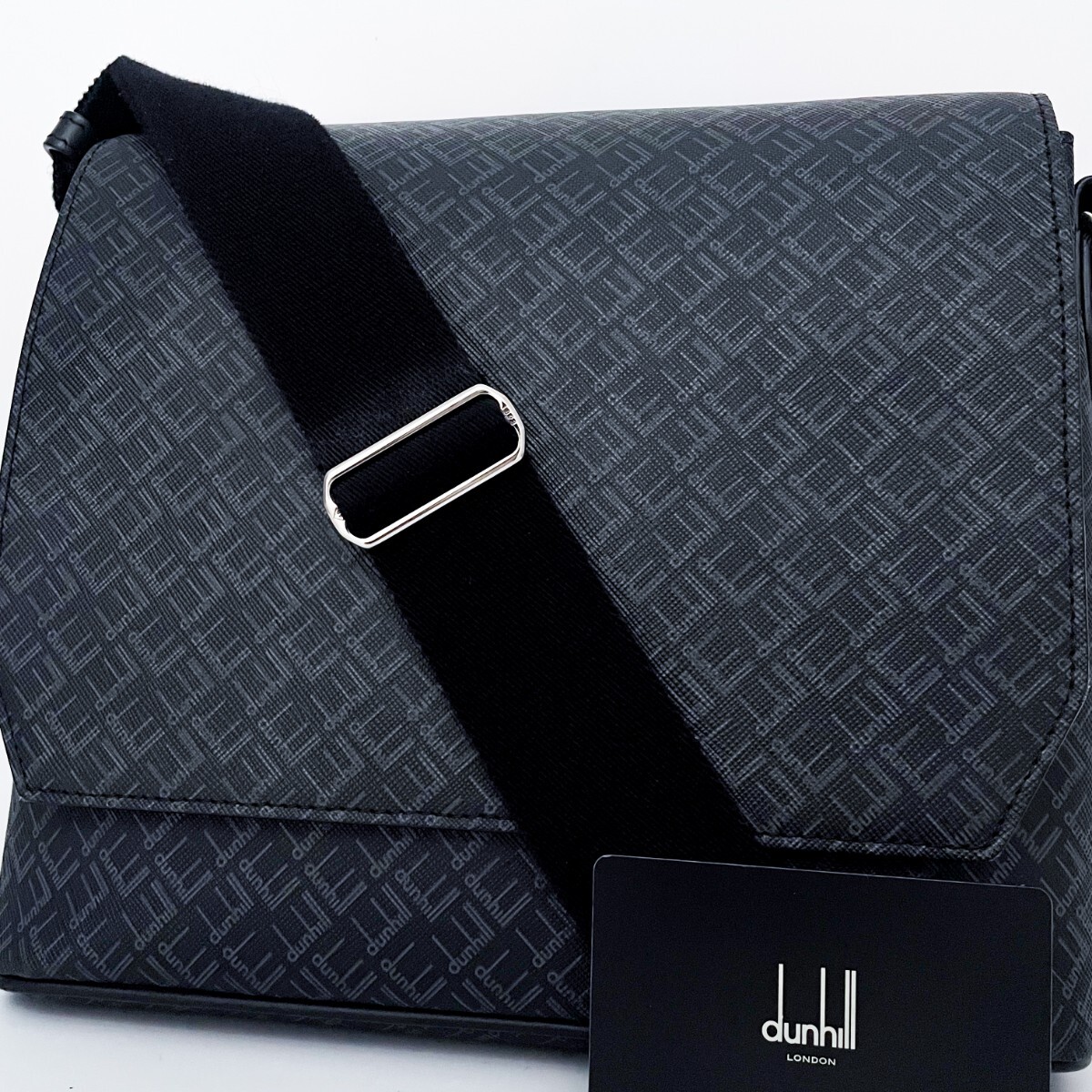1円■未使用級■最高級ライン 型崩れ無し dunhill ダンヒル モノグラム メッセンジャーバッグ ショルダー ビジネス メンズ レザー ブラック拍卖