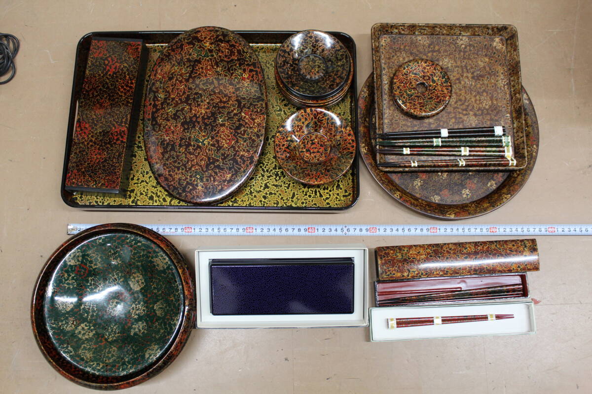 ☆【現状品】津軽塗 まとめ 漆器 工芸品 お盆 箸 皿 小物入れ 刻印あり 激安 1円スタート拍卖