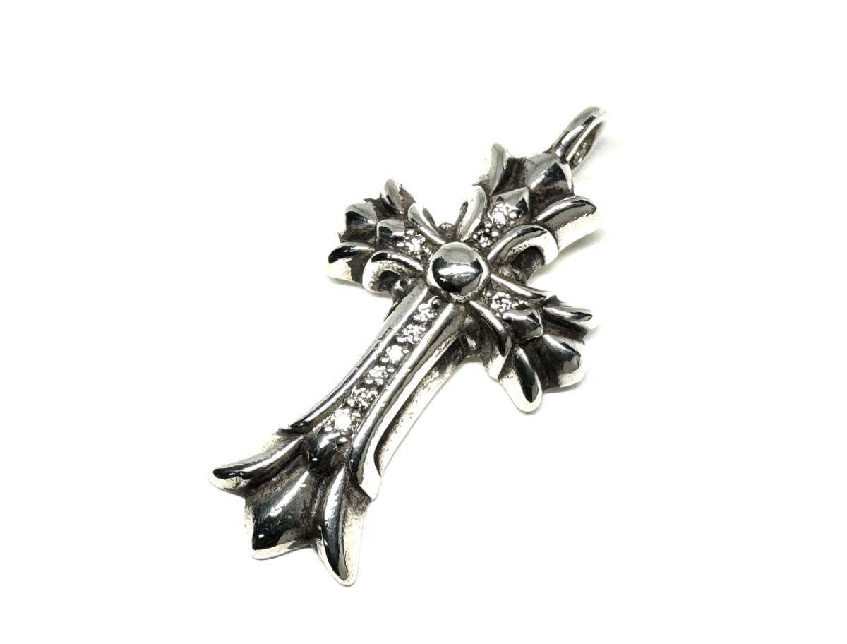 クロムハーツ ダブルCHクロス チャーム パヴェ ダイヤ 925 シルバー トップ拍卖