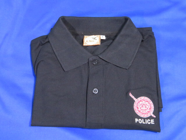 新品☆タイ警察使用 ポロシャツ L 黒 POLICE ロゴ ブラック 本物ポリス用品拍卖