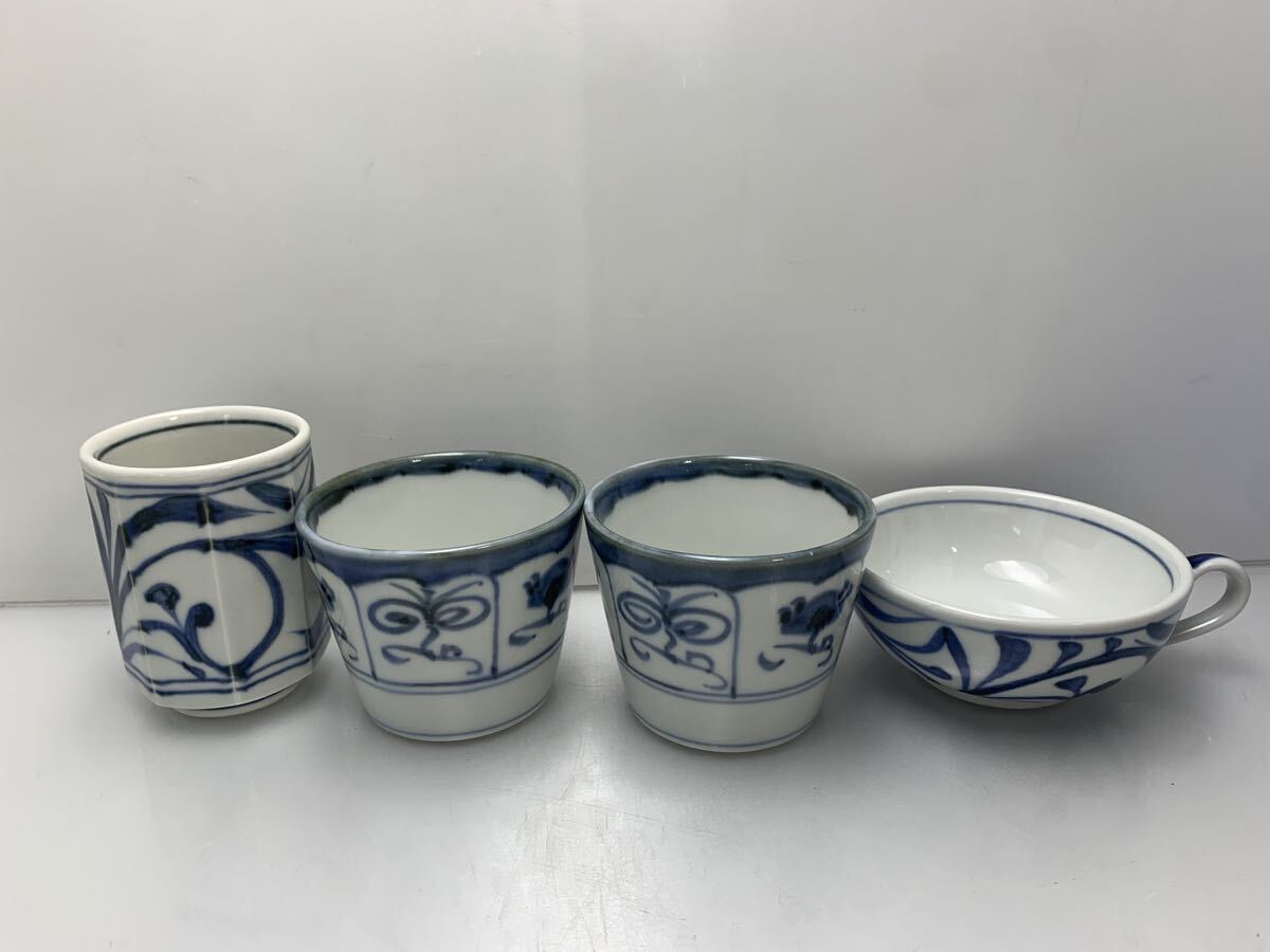 H7-2-51006N 砥部焼 梅山窯 そばちょこ なずな 二個セット 湯飲み1個 茶碗1個拍卖