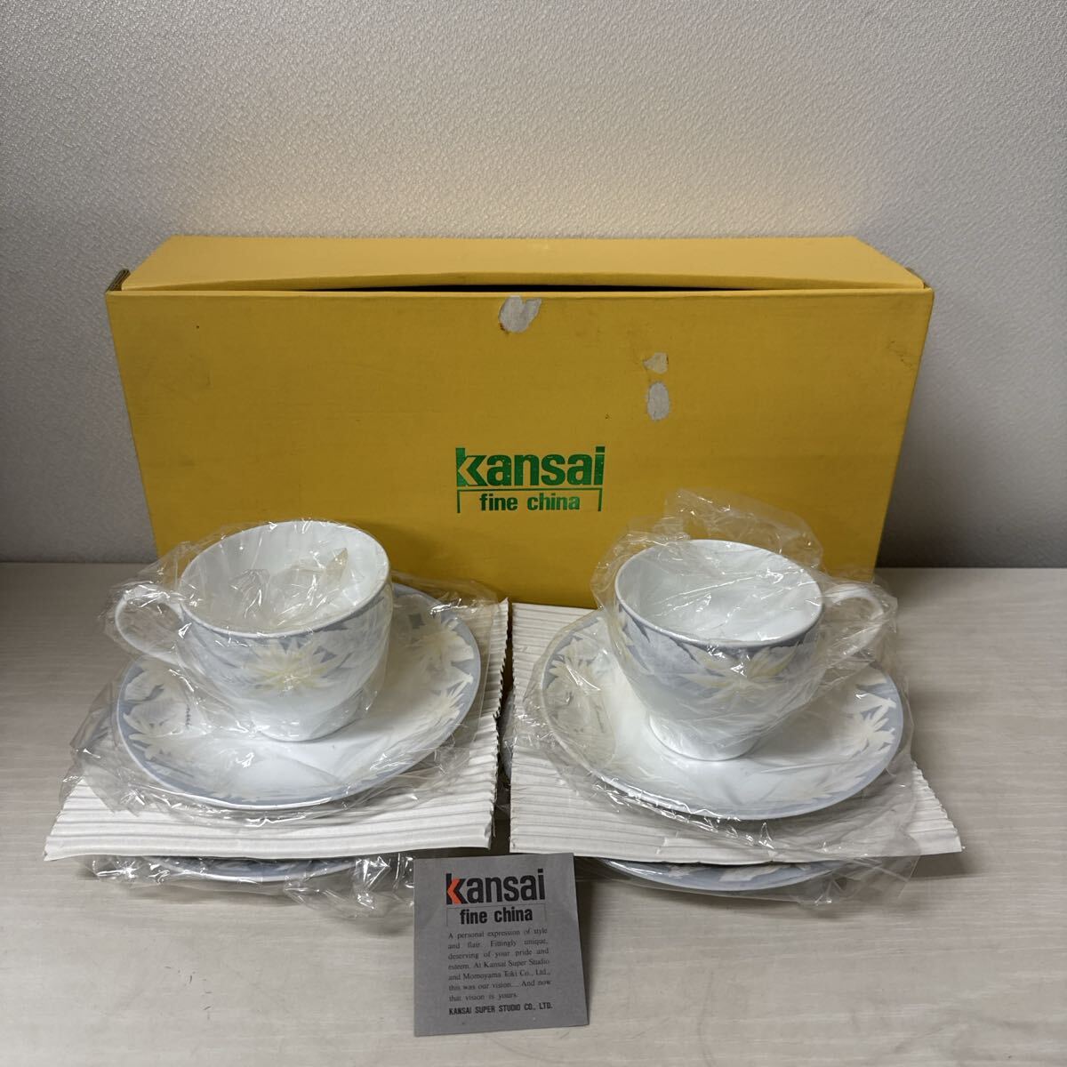 ● kansai YK3002 コーヒータイム ティーカップ & ソーサー 小皿 2客セット 食器 花柄 未使用品 ●拍卖