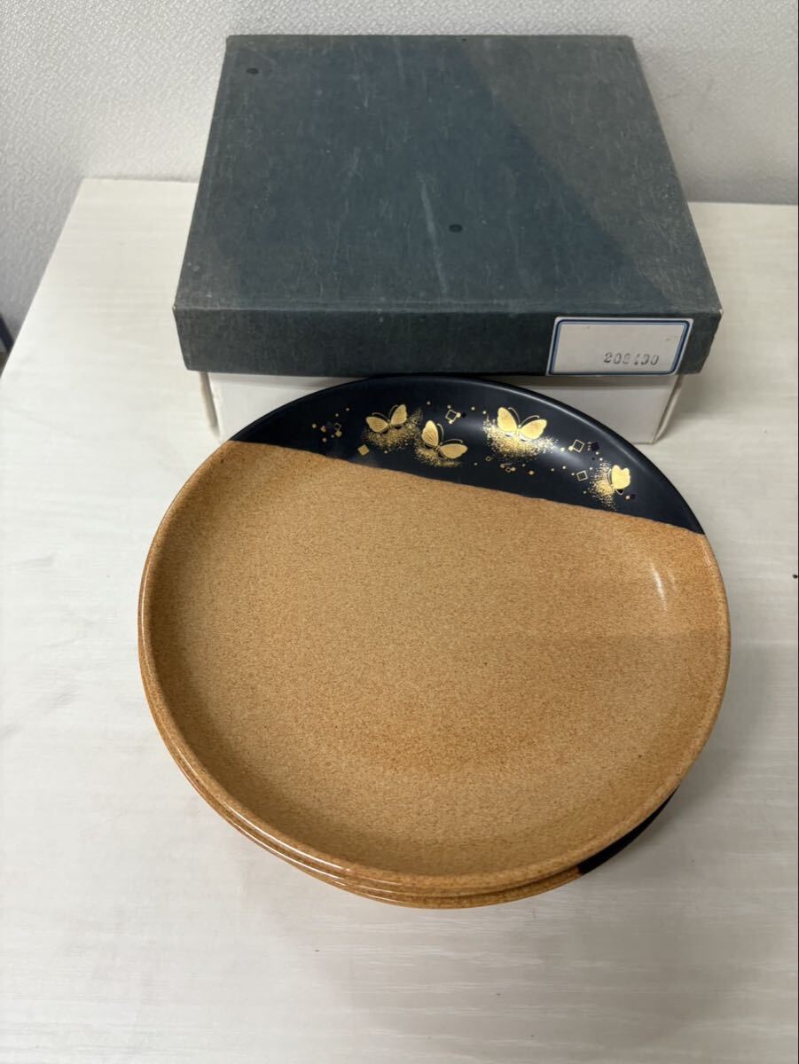 ★中皿5枚セット 和食器 蝶々 金彩 黒 茶色 未使用品★拍卖