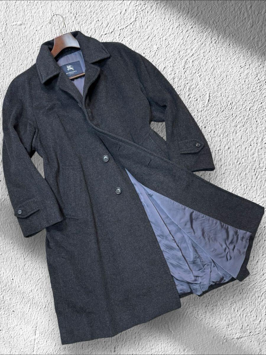 F038 とろとろの肌触り!!!!最高級カシミヤ100%!!【BURBERRY LONDON/バーバリー】 比翼 ステンカラーコート L〜XL メンズ ロングコート 拍卖