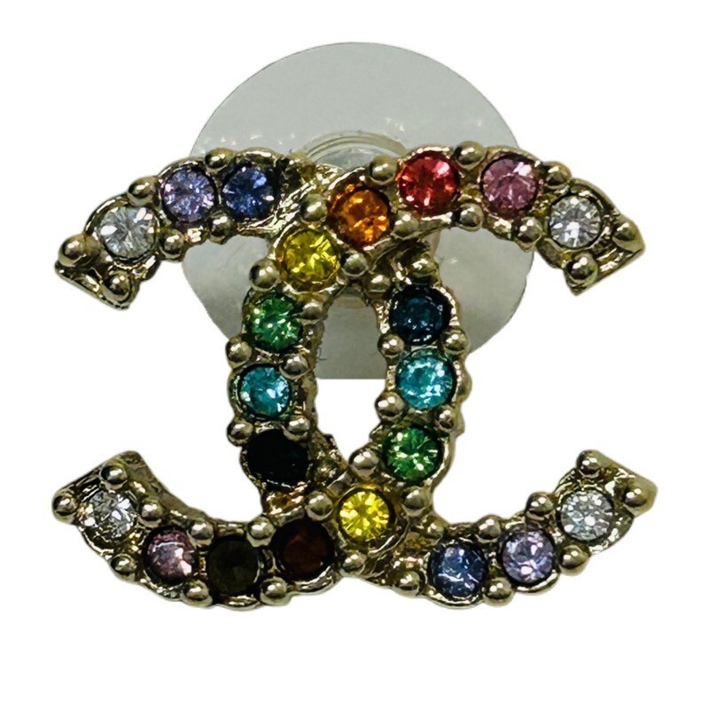 CHANEL シャネル ココマーク ラインストーン A19 ゴールド/マルチカラー GP 2.1g 約19mm ピアス 片方 レディース 【ジャンク】 42509K282拍卖