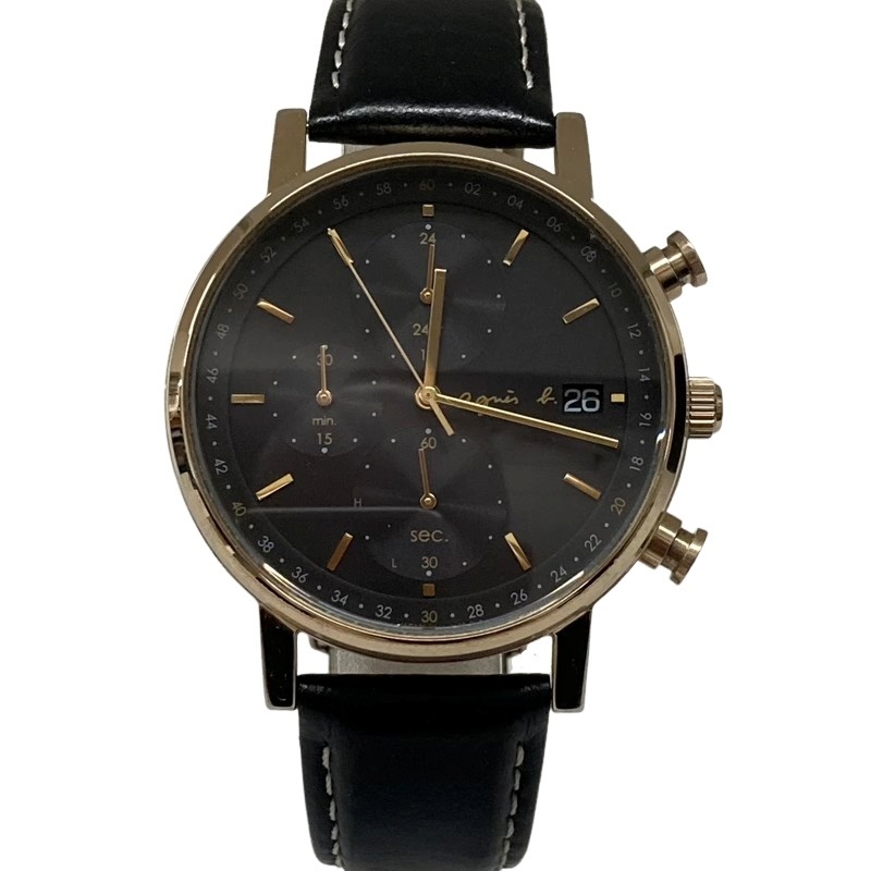 agne.b. アニエスベー クロノグラフ ソーラーウォッチ VR43-KNG0 腕時計メンズ ソーラークォーツ 動作品 【中古】 12510K32拍卖