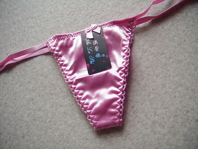 セクシーランジェ【極小 光沢サテン 紐Tバック】◆ベビーピンク◆f0772-3◆M◆ 拍卖