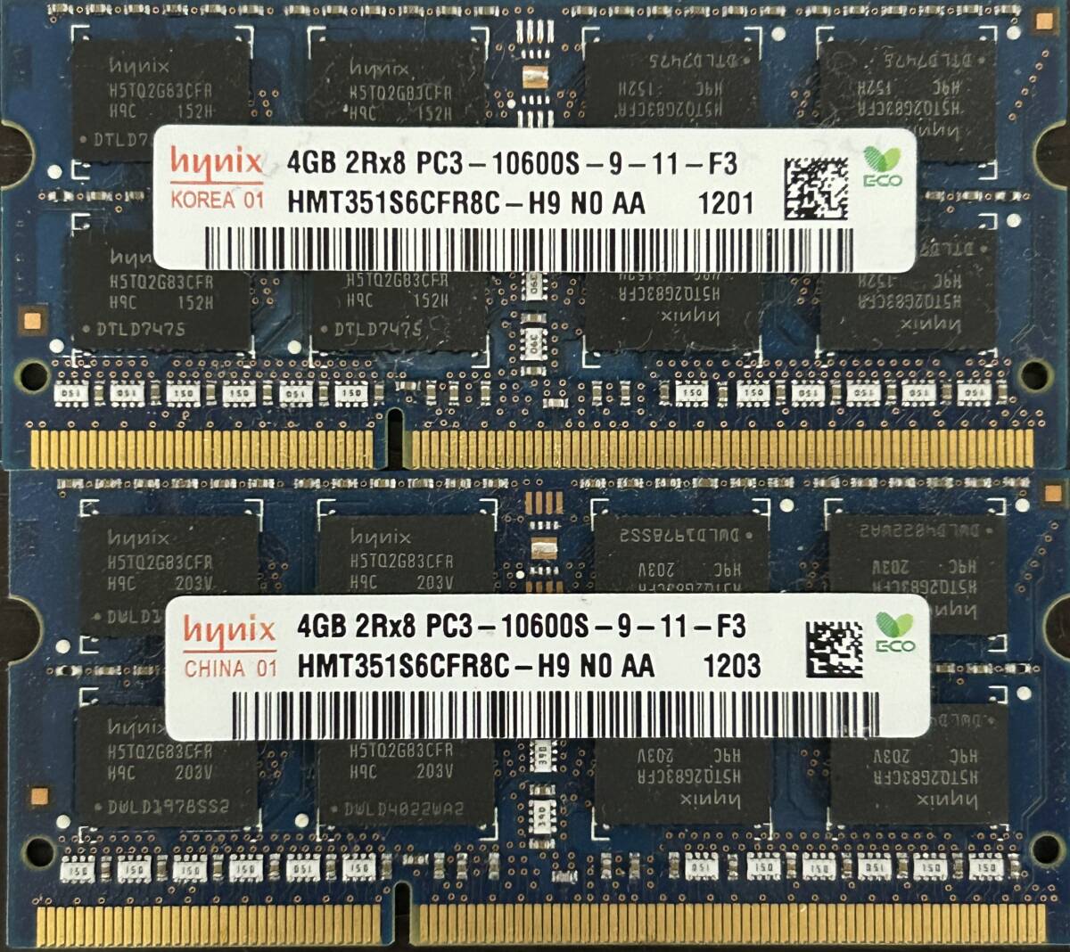 即決 動作確認済み hynix ハイニックス SO-DIMM 204pin DDR3 PC3-10600S 4GB×2枚  ノートパソコン用 716拍卖