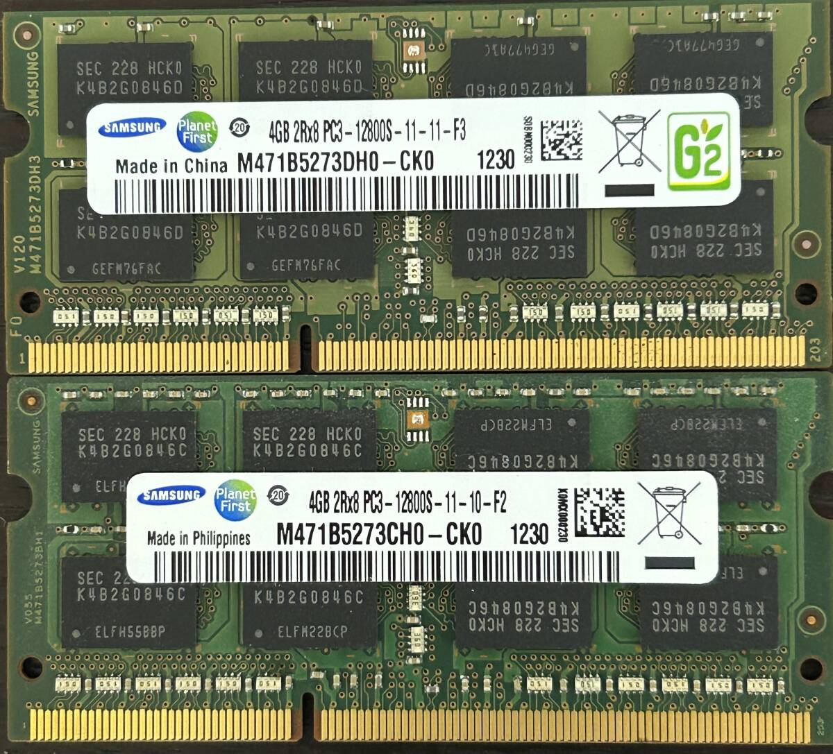即決 動作確認済み SAMSUNG サムスン SO-DIMM 204pin DDR3 PC3-12800S 4GB×2枚 ノートパソコン用 903拍卖