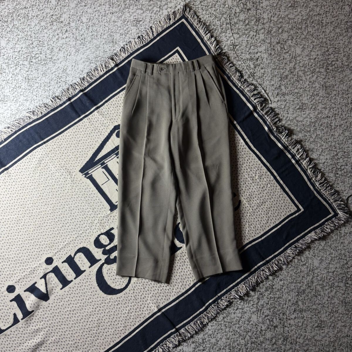 【90sオールド】ランセル 2タック とろみ感 ヴィンテージスラックス W76 グレー 古着 ポリエステル センタープレス拍卖