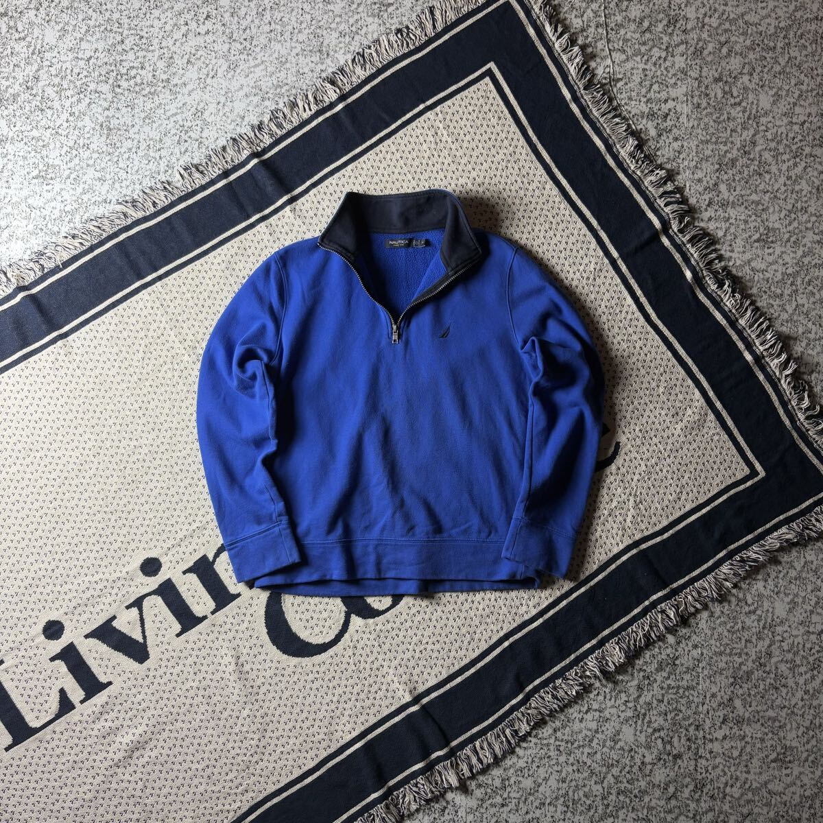 【グッドレギュラー】ノーティカ ワンポイント刺繍ロゴ ハーフジップスウェット ブルー Mサイズ 古着  トレーナー拍卖