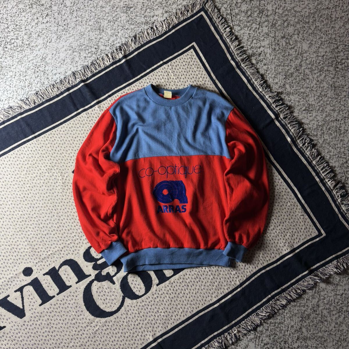 80sフランス製 ヘルマロック バイカラー ヴィンテージスウェットトレーナー Lサイズ相当 古着 ユーロ レッド拍卖