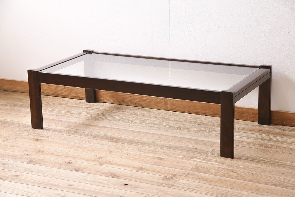 R-047141 和製ヴィンテージ オールドカリモク(karimoku) スタイリッシュ ガラストップテーブル(ガラステーブル、センターテーブル)拍卖