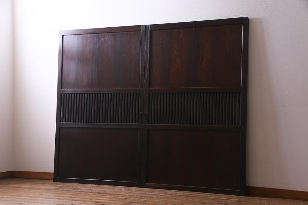 R-038136 アンティーク建具 幅広サイズで存在感抜群の格子帯戸2枚セット(建具、引き戸)(R-038136)拍卖