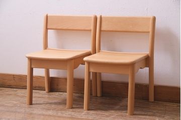 R-038170 中古 飛騨産業 キツツキ KF204B ビーチ材 キッズスタッキングチェア2脚セット(子供椅子)(R-038170)拍卖