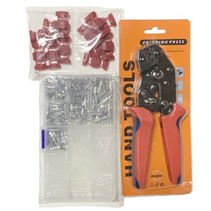 ギボシ端子 100組セット + エレクトロタップ 12個 + ラチェット式 同時圧着ペンチ ☆ 自動車 バイクの DIY 必須アイテム ☆拍卖