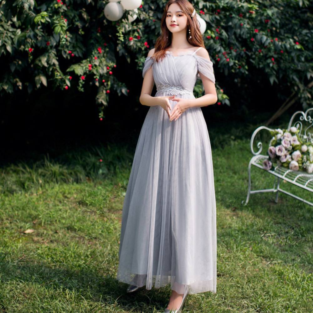 ☆ グレー×C ☆ ロングドレス パーティードレス 宴会 フォーマル ドレス ロングドレス ブライズメイドドレス 結婚式拍卖