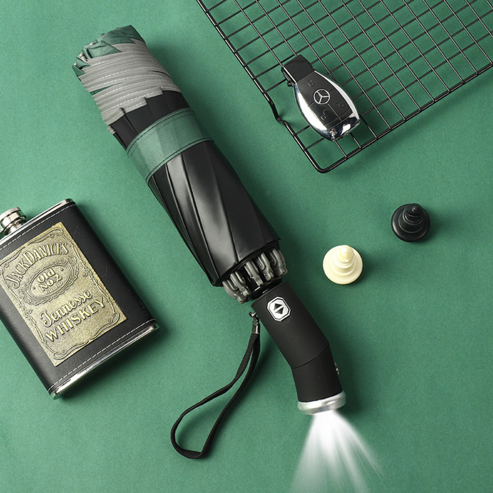 ☆ Type2.ダークグリーン ☆ LEDライト付 自動開閉 折りたたみ傘 yaledfumb8427 LEDライト 自動開閉 折りたたみ傘 折り畳み傘 日傘拍卖