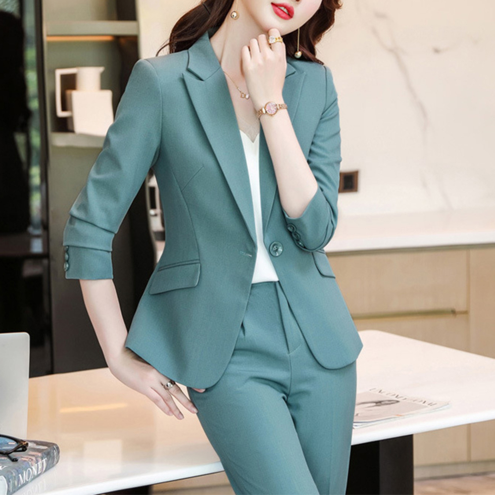 ☆ スモークブルー ☆ M ☆ レディーススーツセット pkyq8917b レディース スーツ フォーマル セット ジャケット パンツ フォーマルスーツ拍卖