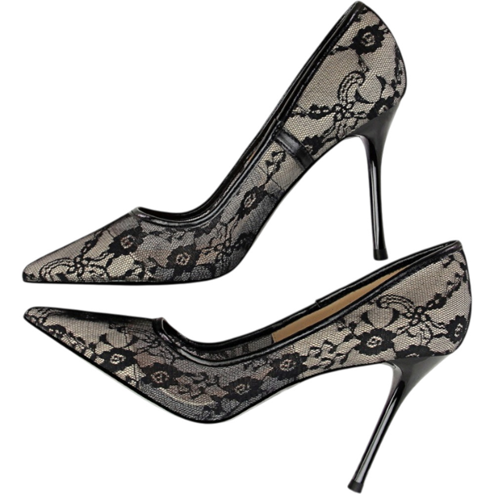 ☆ ブラック ☆ 36(23.0cm) ☆ レース メッシュ パンプス レースパンプス パンプス ハイヒール メッシュパンプス パーティーパンプス拍卖