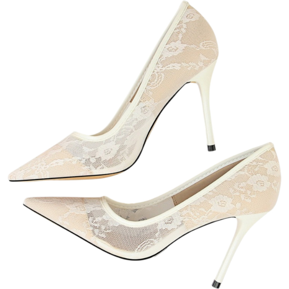 ☆ ホワイト ☆ 38(24.0cm) ☆ レース メッシュ パンプス レースパンプス パンプス ハイヒール メッシュパンプス パーティーパンプス拍卖